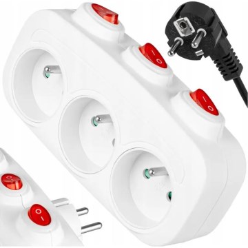 Grenuttag med strömbrytare, 3 uttag