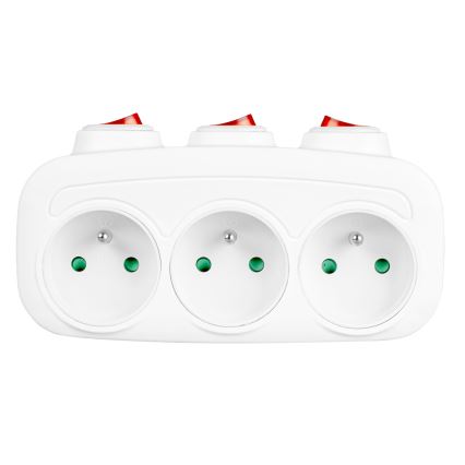 Grenuttag med strömbrytare, 3 uttag