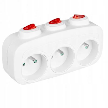 Grenuttag med strömbrytare, 3 uttag