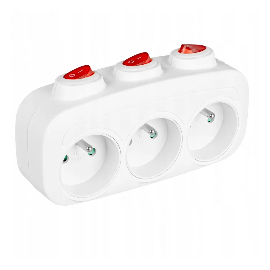 Grenuttag med strömbrytare, 3 uttag