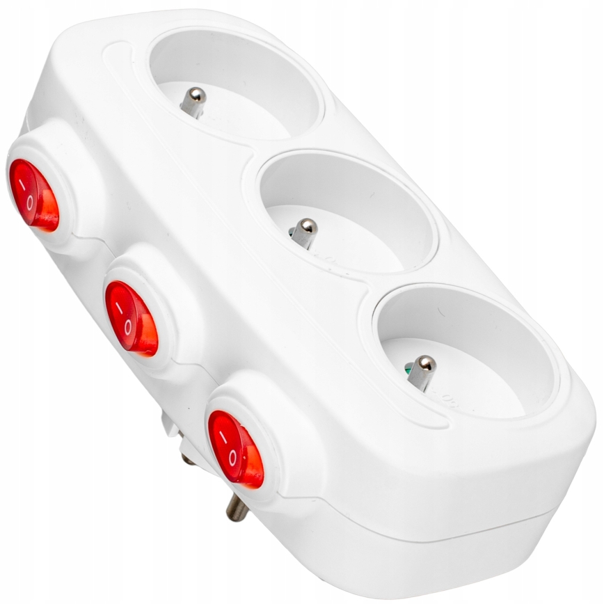 Grenuttag med strömbrytare, 3 uttag