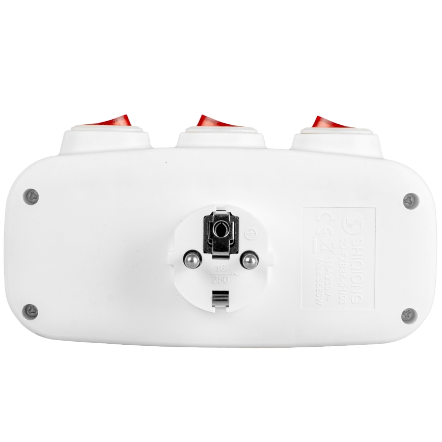 Grenuttag med strömbrytare, 3 uttag