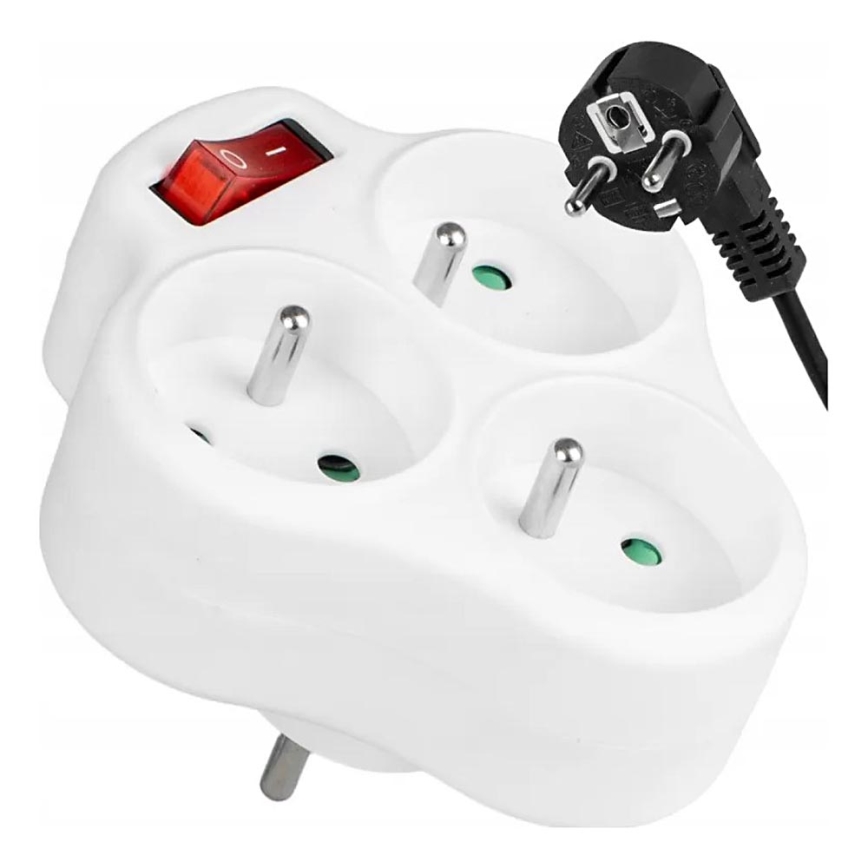 Grenuttag med strömbrytare, 3 uttag