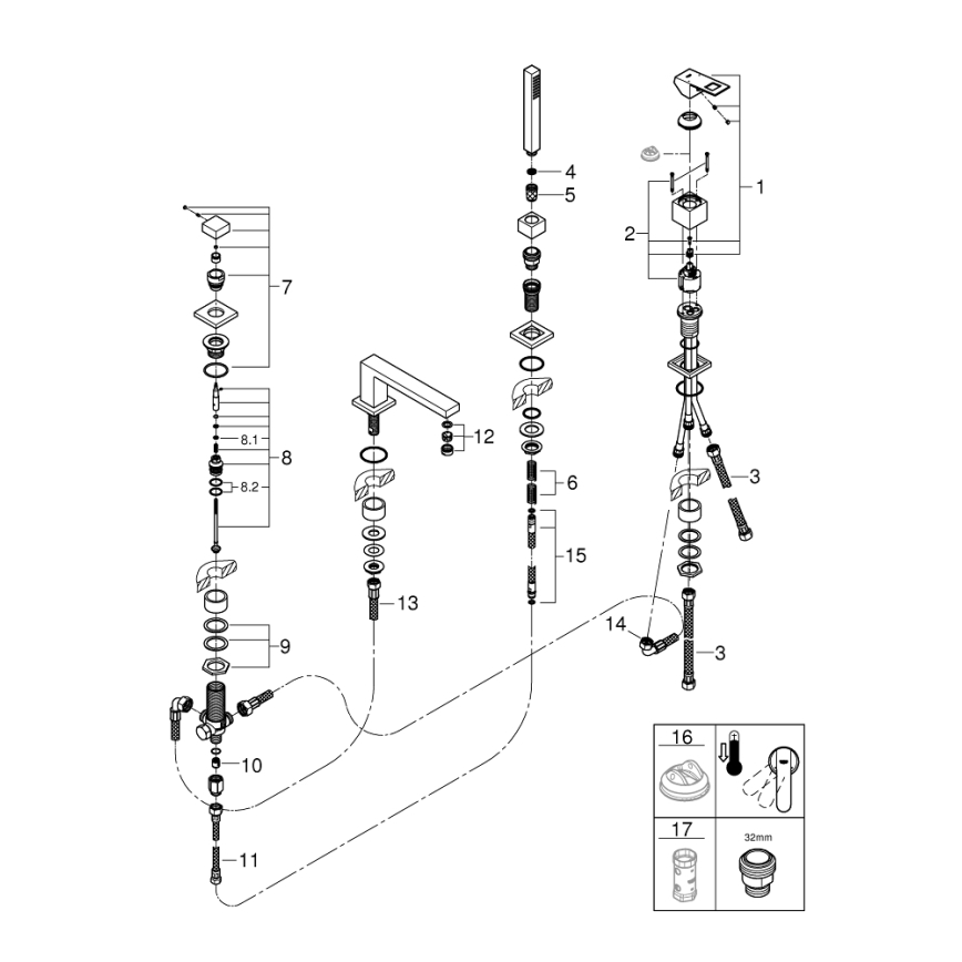 GROHE 19897001 - EUROCUBE 4-håls badkarsblandare, blank krom