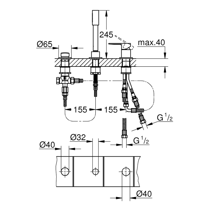 GROHE 19965001 - LINEARE 3-håls badkarsblandare, polerad krom