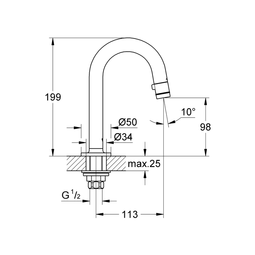 GROHE 20201000 - UNIVERSAL stående ventil 113 mm, blank krom
