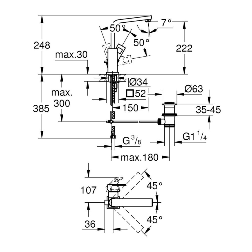 GROHE 23135AL0 - Tvättställsblandare EUROCUBE storlek L grafit