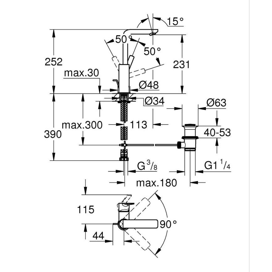GROHE 23296001 - Tvättställsblandare LINEARE, storlek L, polerad krom