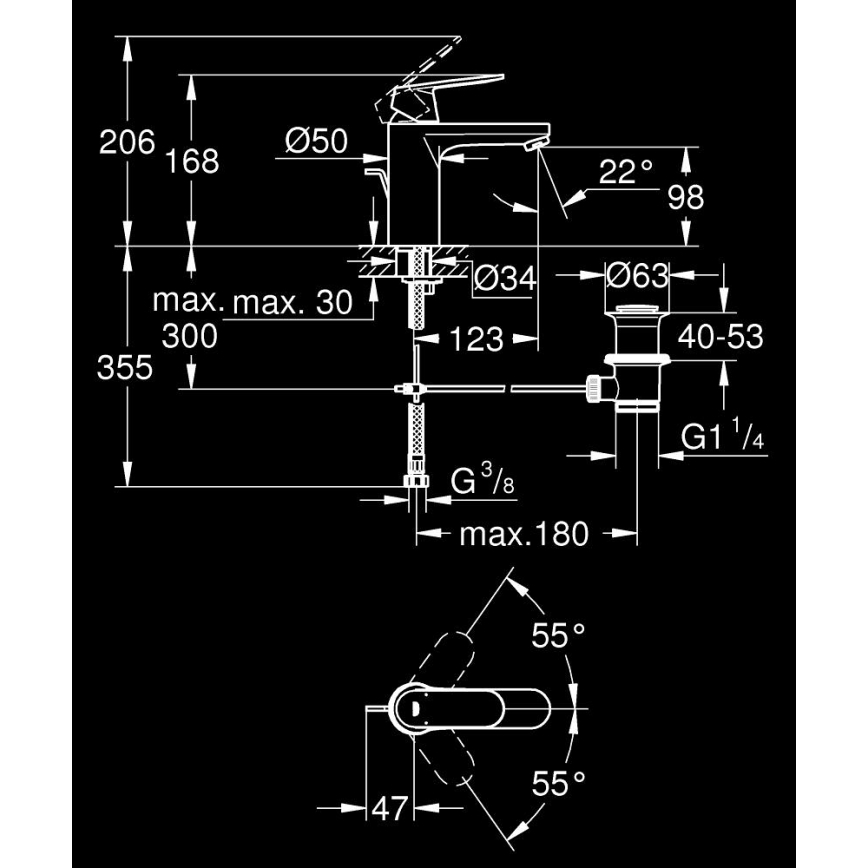 GROHE 23325000 - Tvättställsblandare EUROSMART COSMOPOLITAN, storlek M, krom