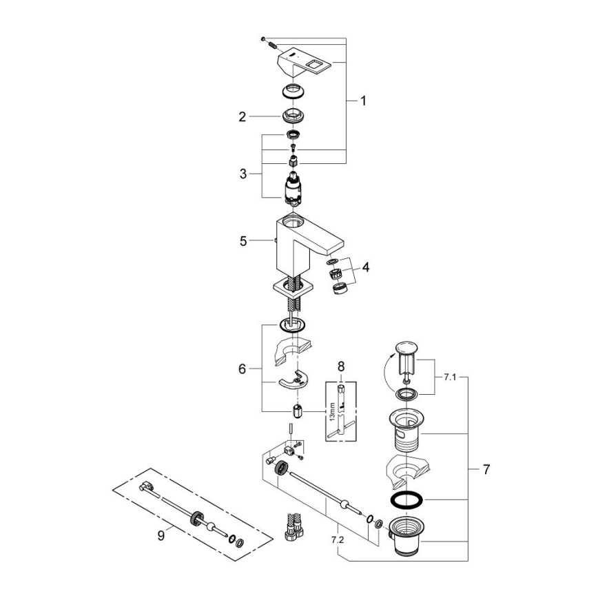 GROHE 2339000E - Tvättställsblandare EUROCUBE DN 15 blank krom