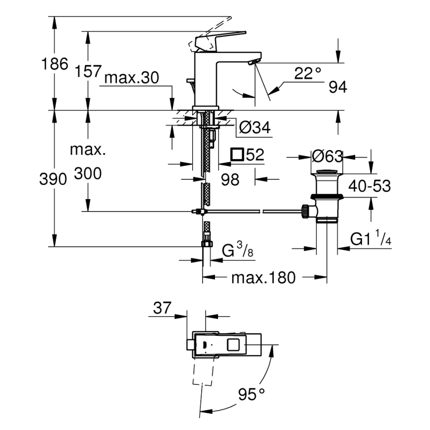 GROHE 2339000E - Tvättställsblandare EUROCUBE DN 15 blank krom