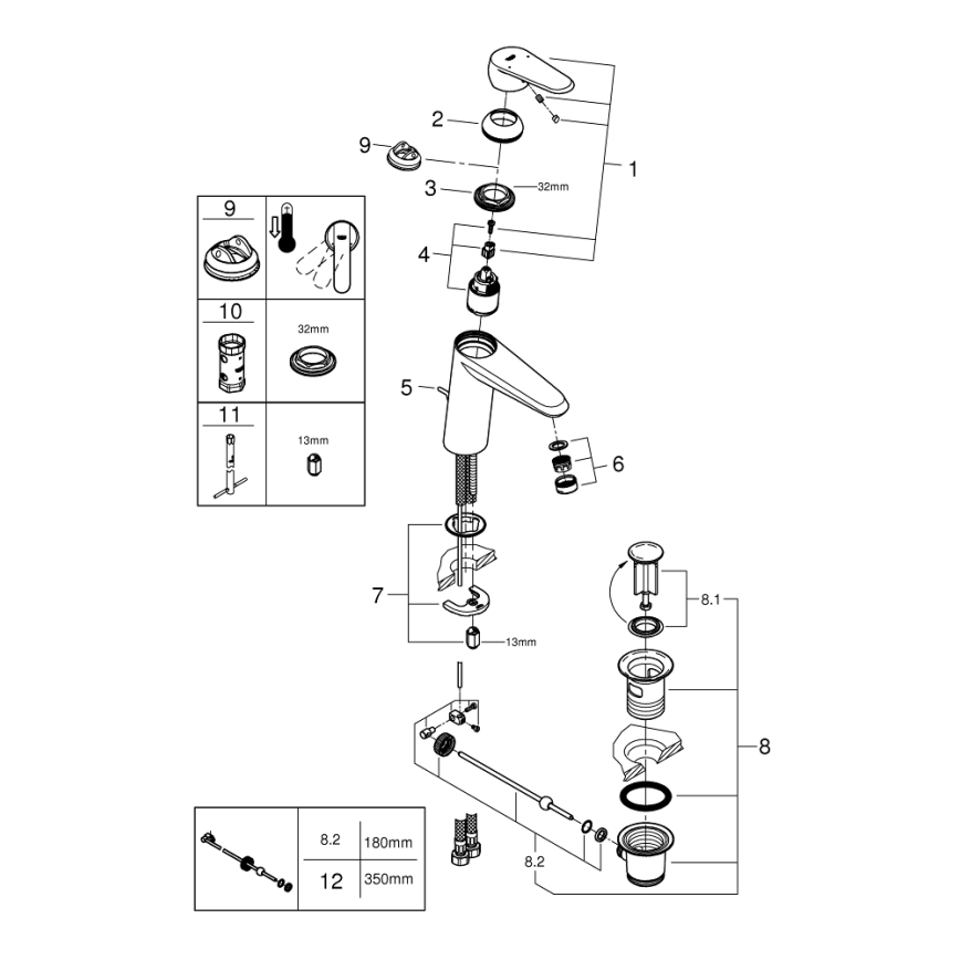GROHE 23448002 - Tvättställsblandare EURODISC COSMOPOLITAN, storlek M, krom