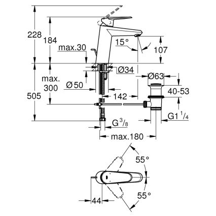 GROHE 23448002 - Tvättställsblandare EURODISC COSMOPOLITAN, storlek M, krom
