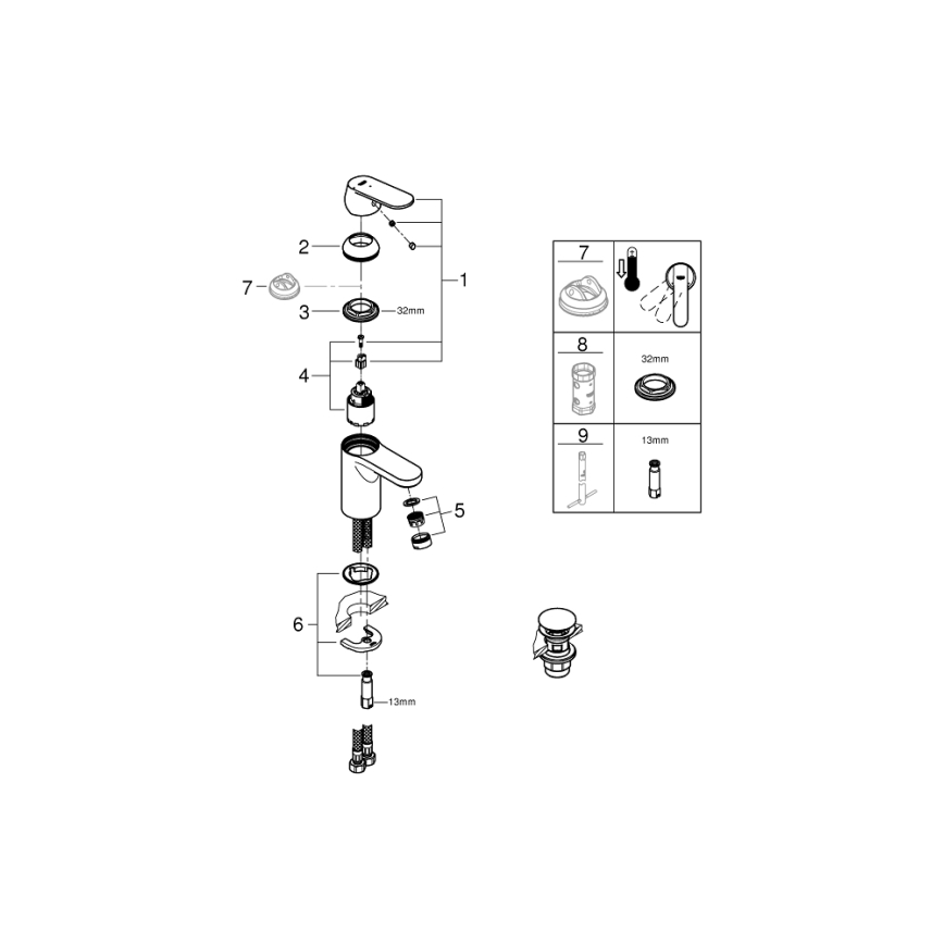 GROHE 23586000 - Tvättställsblandare GET, storlek S, polerad krom