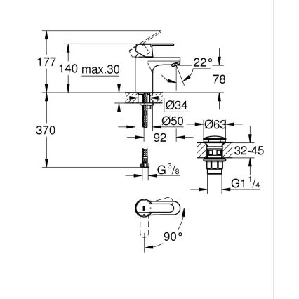 GROHE 23586000 - Tvättställsblandare GET, storlek S, polerad krom
