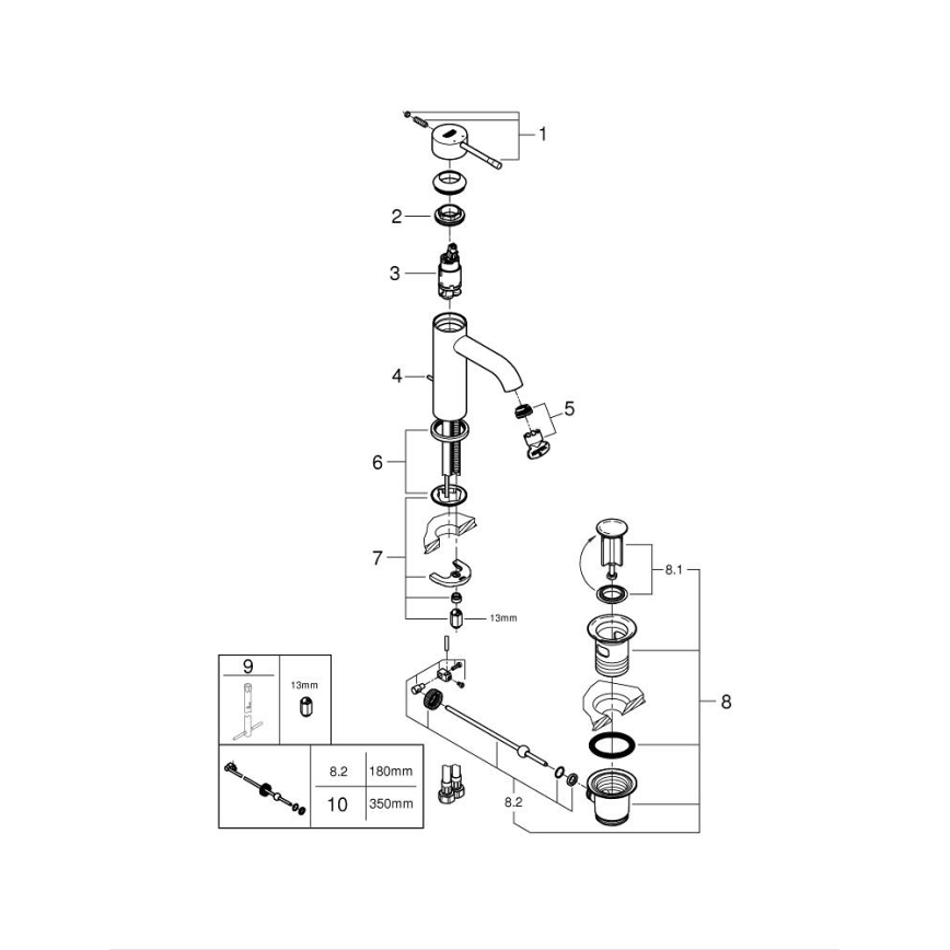 GROHE 23589DC1 - Tvättställsblandare ESSENCE, storlek S, rostfritt stål