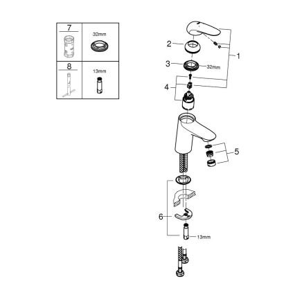 GROHE 23715003 - EUROSTYLE tvättställsblandare, storlek S, polerad krom