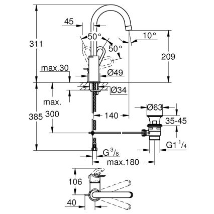 GROHE 23763000 - Tvättställsblandare BAULOOP storlek L polerad krom