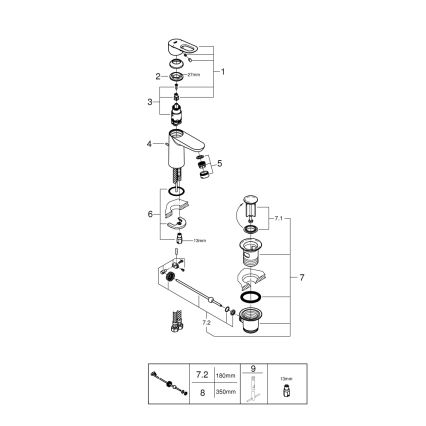 GROHE 23803000 - EUROSMART tvättställsblandare, storlek S, blank krom