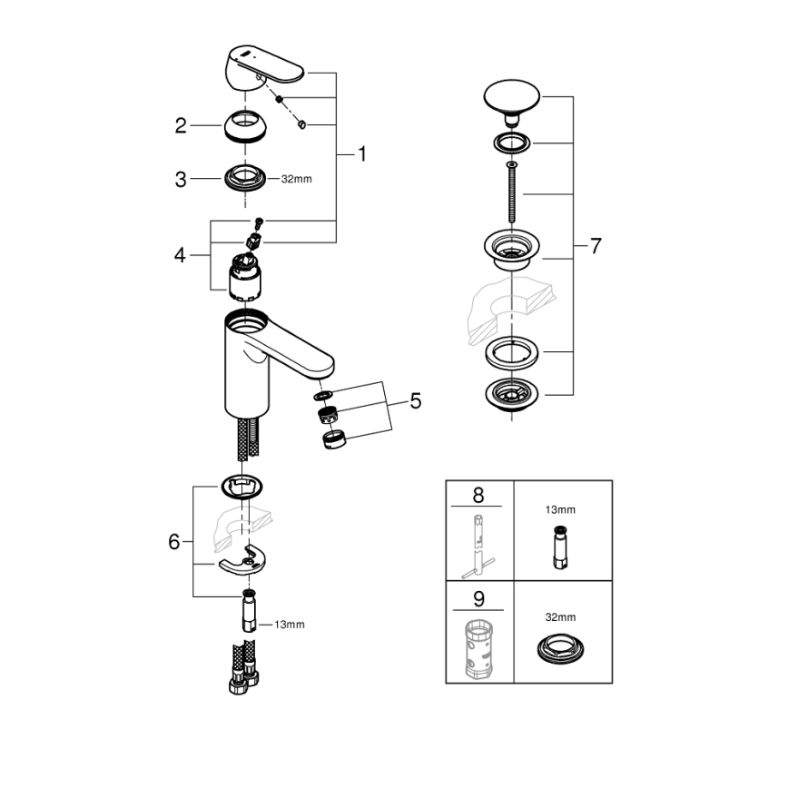 GROHE 23928000 - Tvättställsblandare DN 15 storlek M polerad krom