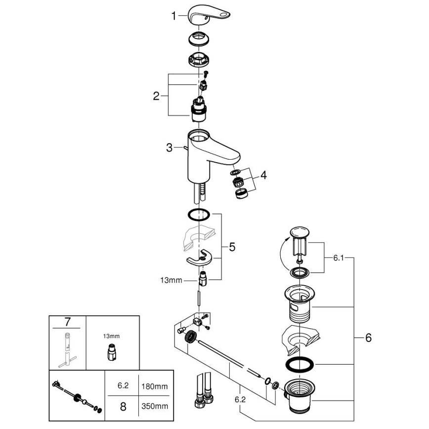 GROHE 24316001 - Tvättställsblandare SWIFT DN 15 polerad krom