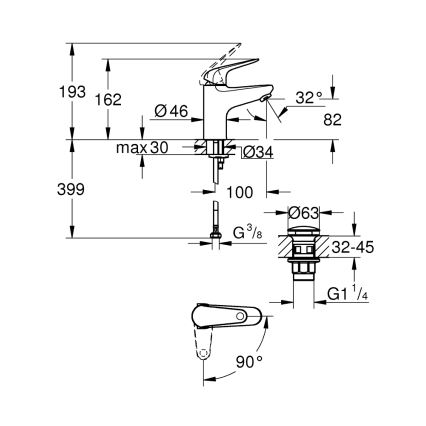 GROHE 24323001 - SWIFT tvättställsblandare DN 15, polerad krom