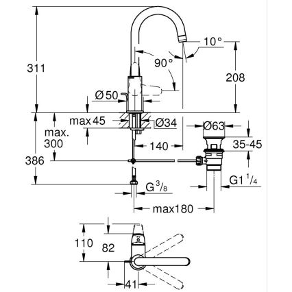 GROHE 24330001 - Tvättställsblandare EUROSMART, storlek L, polerad krom