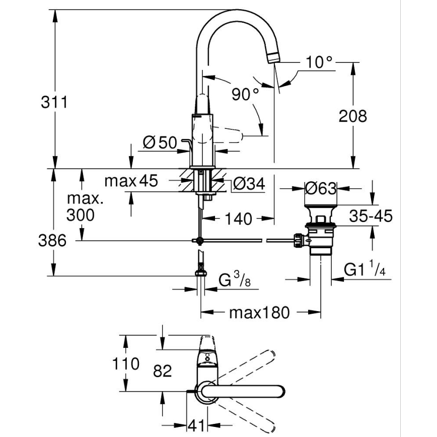 GROHE 24330001 - Tvättställsblandare EUROSMART, storlek L, polerad krom