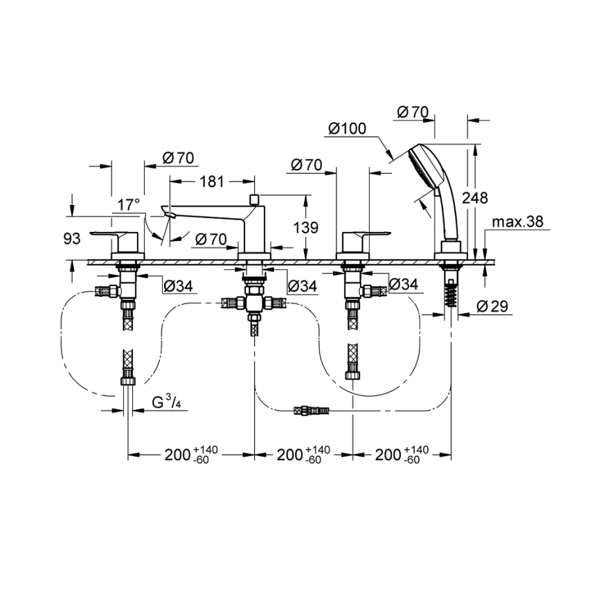 GROHE 2511900A - Badkarsblandare BAULOOP DN 20 polerad krom