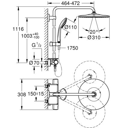 GROHE 26401001 - Duschsystem VITALIO JOY SYSTEM 310, blank krom