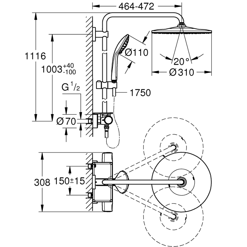 GROHE 26401001 - Duschsystem VITALIO JOY SYSTEM 310, blank krom