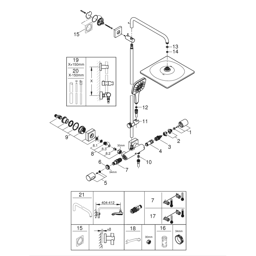 GROHE 26652000 - Duschsystem RAINSHOWER SMARTACTIVE 310 450 mm polerad krom