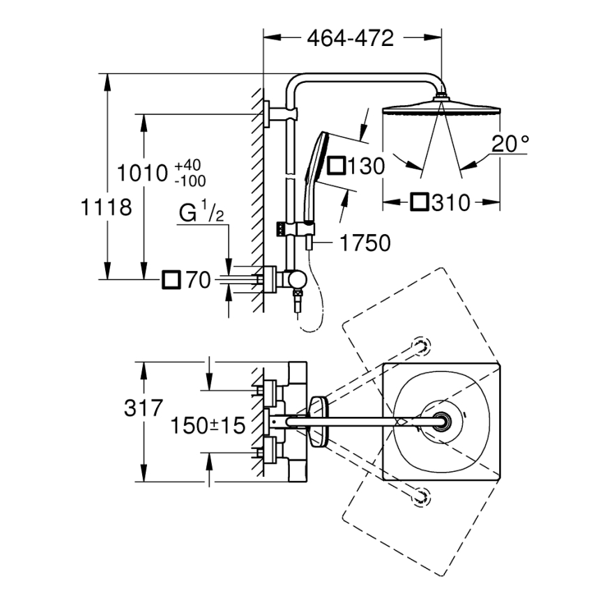 GROHE 26652000 - Duschsystem RAINSHOWER SMARTACTIVE 310 450 mm polerad krom