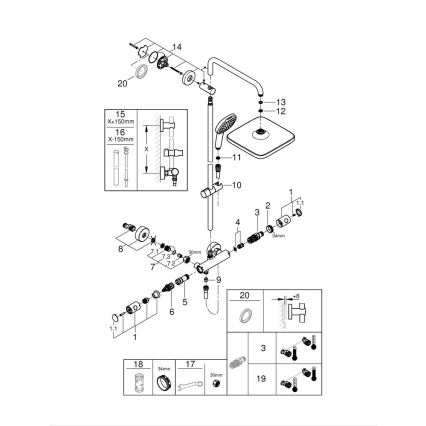 GROHE 26697001 - Duschsystem VITALIO COMFORT 250 250 × 250 mm polerad krom