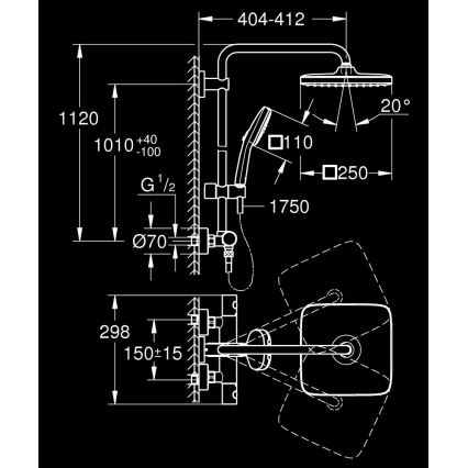 GROHE 26697001 - Duschsystem VITALIO COMFORT 250 250 × 250 mm polerad krom