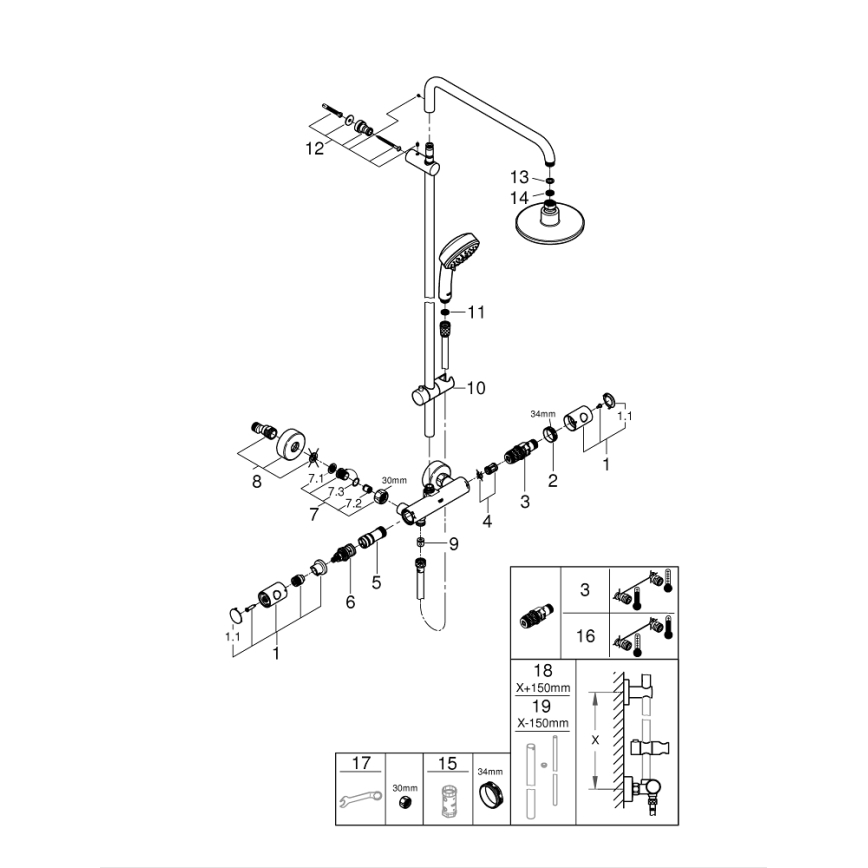 GROHE 27922000 - Duschsystem TEMPESTA COSMOPOLITAN 160 mm blank krom
