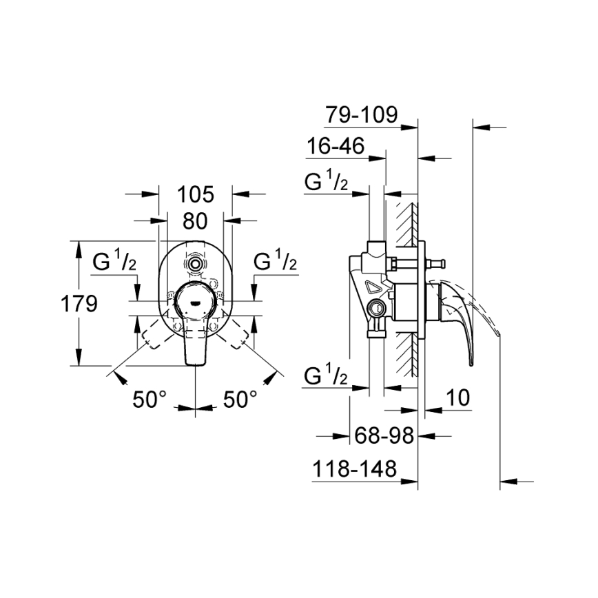 GROHE 29043000 - EUROCUBE badkarsblandare, blank krom