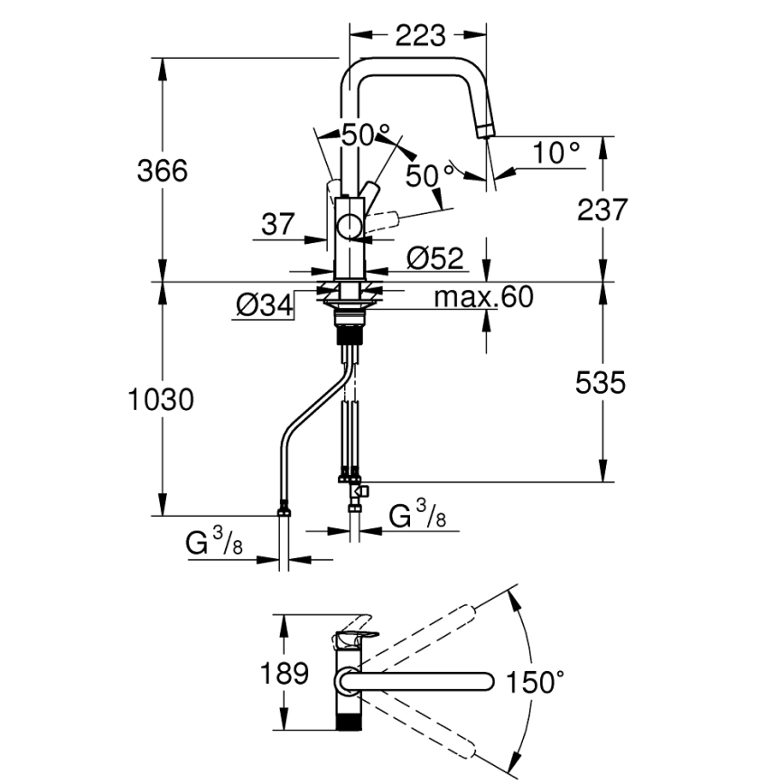 GROHE 30595000 - Köksblandare BLUE PURE Start 366 mm polerad krom