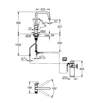 GROHE 30596000 - Köksblandare BLUE PURE med inbyggd filterfunktion, polerad krom