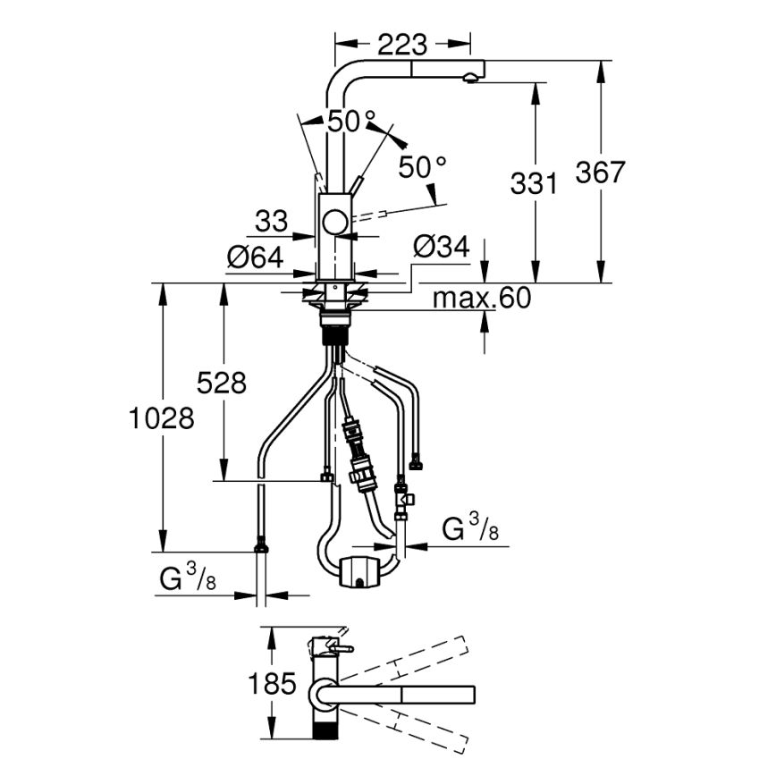 GROHE 30601DC0 - Köksblandare BLUE PURE med utdragbar pip i rostfritt stål