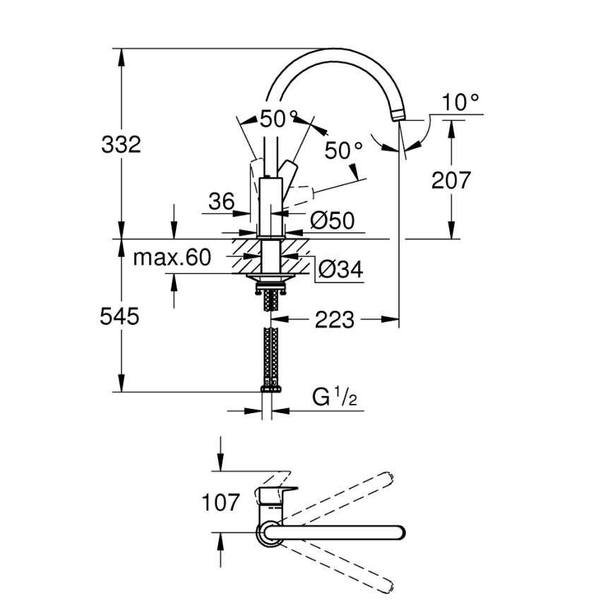 GROHE 31233001 - Köksblandare START, blank krom