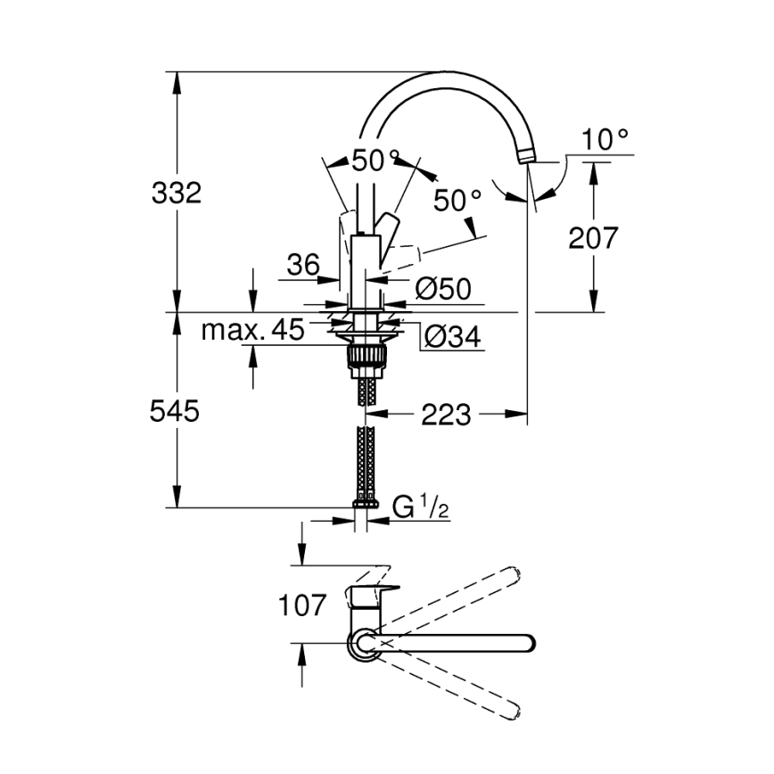 GROHE 31233001 - Köksblandare START, blank krom