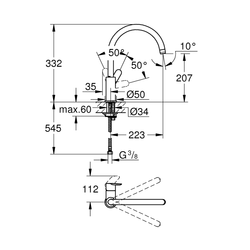 GROHE 31367001 - Köksblandare BAUEDGE 332 mm i blank krom