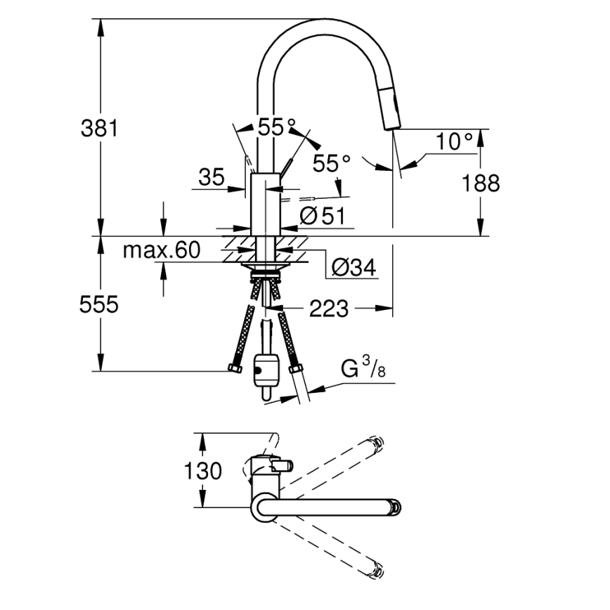 GROHE 31481001 - Köksblandare EUROSMART COSMOPOLITAN polerad krom
