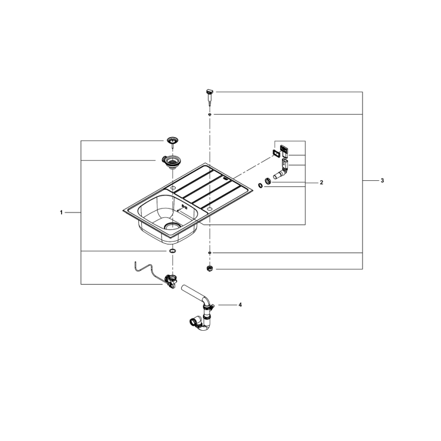 GROHE 31562SD1 - Set med köksdiskho och blandare BAU 860 x 500 mm i rostfritt stål