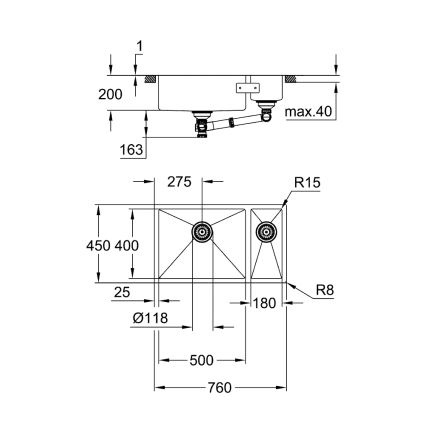 GROHE 31575SD1 - Köksdiskho K700U 760 × 450 mm rostfritt stål
