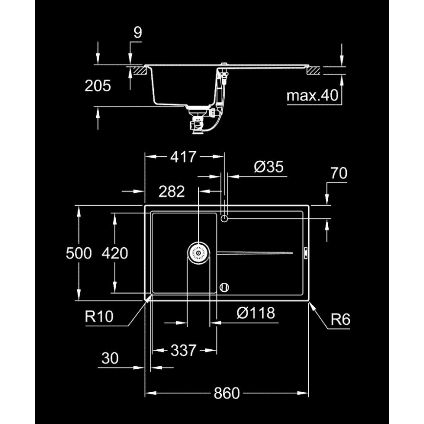 GROHE 31640AP0 - Kompositdiskho K400 860 × 500 mm granit/svart