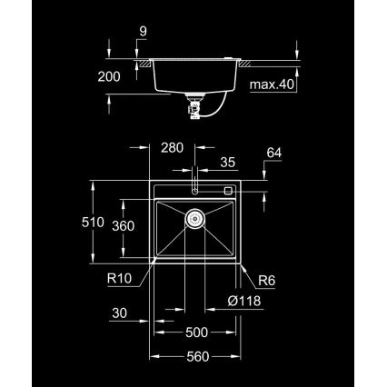 GROHE 31651AP0 - K700 köksdiskho 560 × 510 mm granit/svart