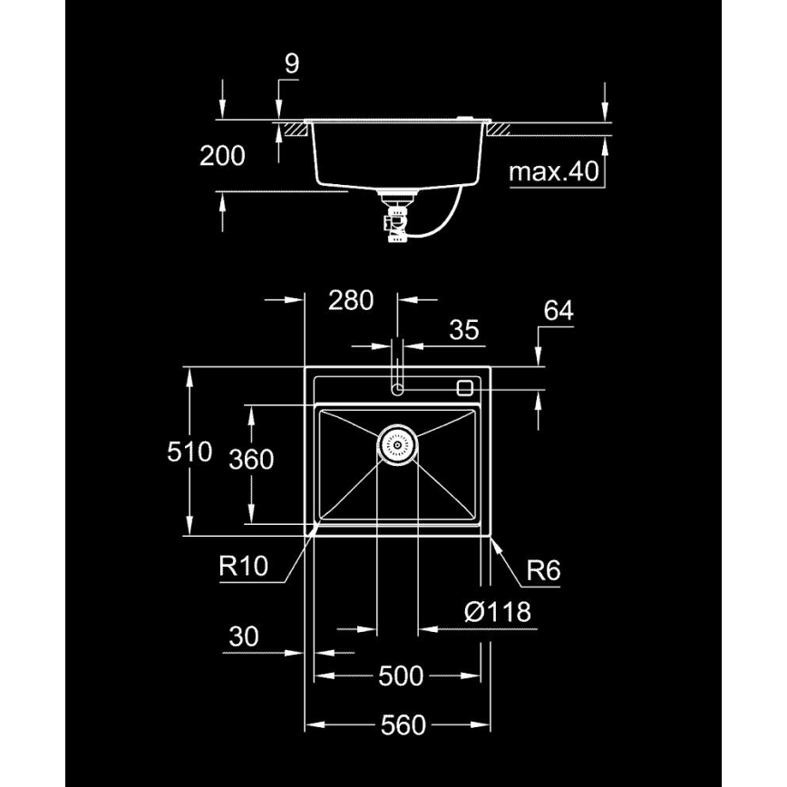GROHE 31651AP0 - K700 köksdiskho 560 × 510 mm granit/svart