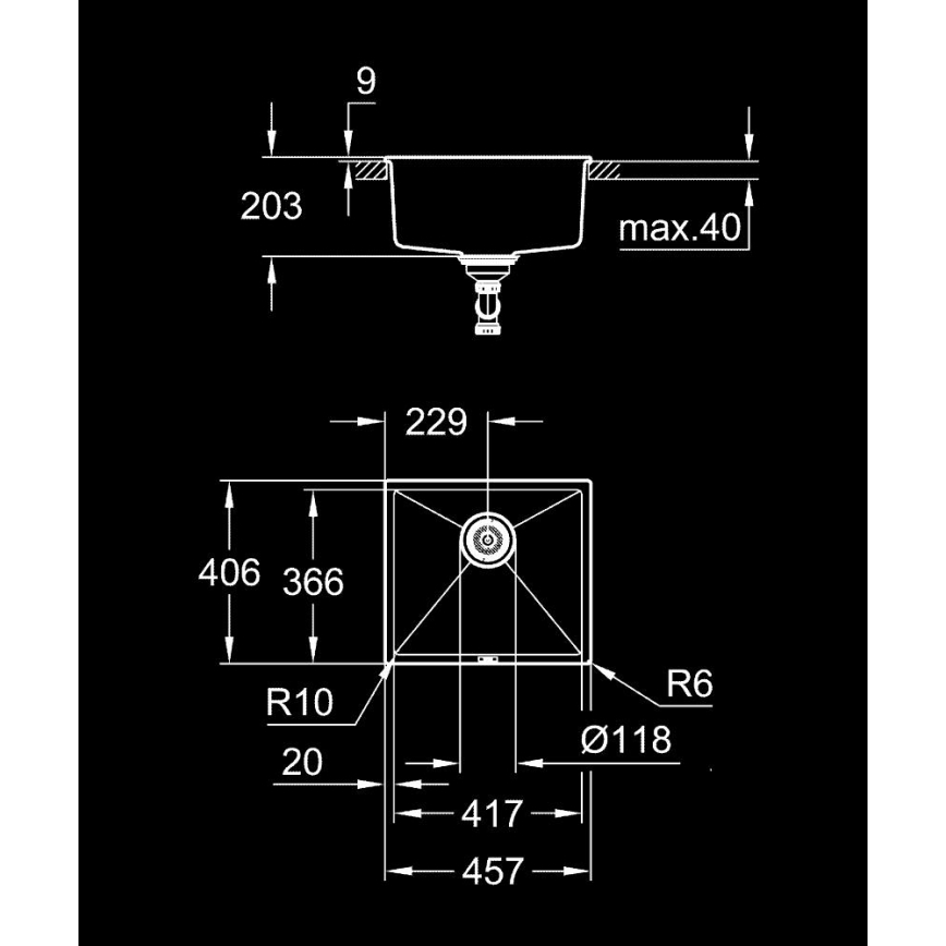 GROHE 31653AP0 - Diskho K700U 457 × 406 mm sten/svart
